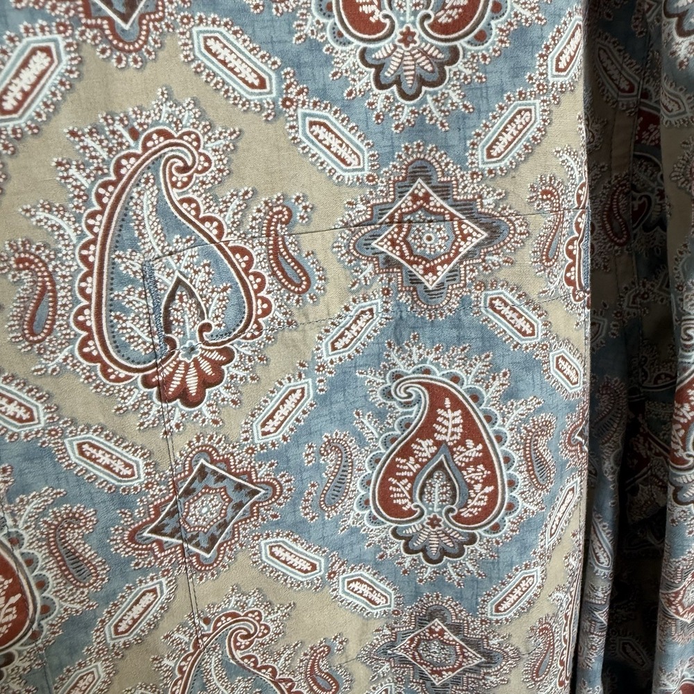 Indigo Palms Shirt Mens Large Maroon Blue Khaki Button Down Cotton Paisley - Picture 5 of 8